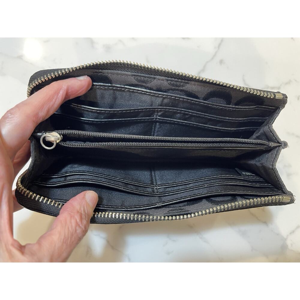 Coach Long Signature Logo Signature Zip Chocolate Brown Canvas Wallet Clutch - Picture 3 of 7